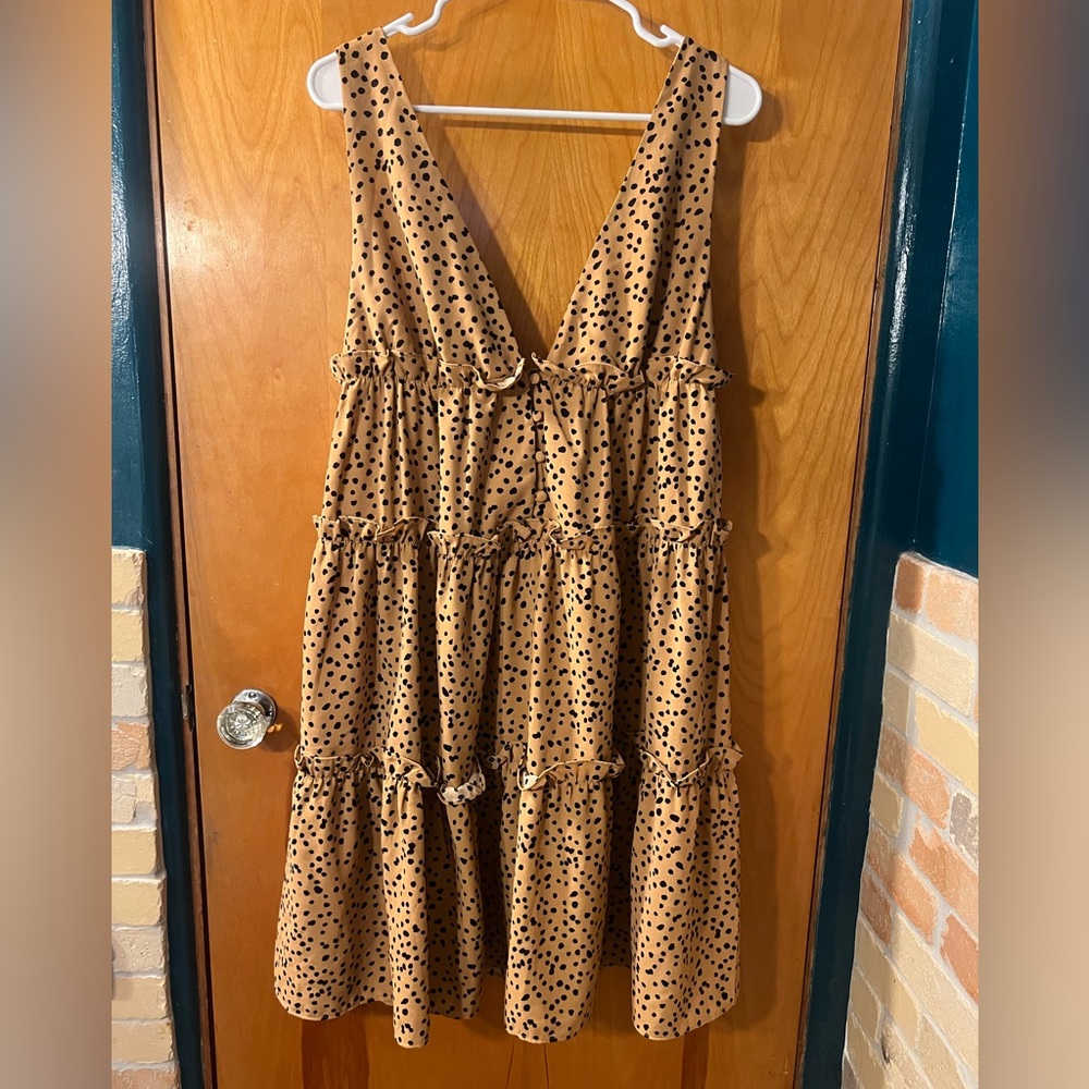 Vine & Love Tan Dress with Black Dots